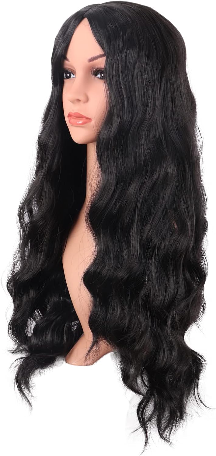 28 Inch Long Wavy Synthetic Fiber Curly Cosplay Wig (Black) | 60 cm Wig, No Bangs, Fashion, Women, Party
