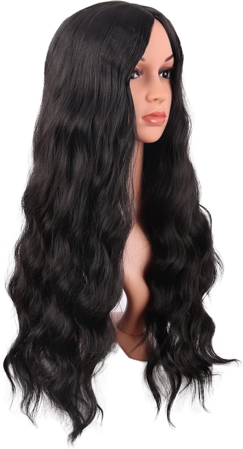 28 Inch Long Wavy Synthetic Fiber Curly Cosplay Wig (Black) | 60 cm Wig, No Bangs, Fashion, Women, Party